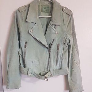 BLANKNYC Mint Green Suede Moto Jacket